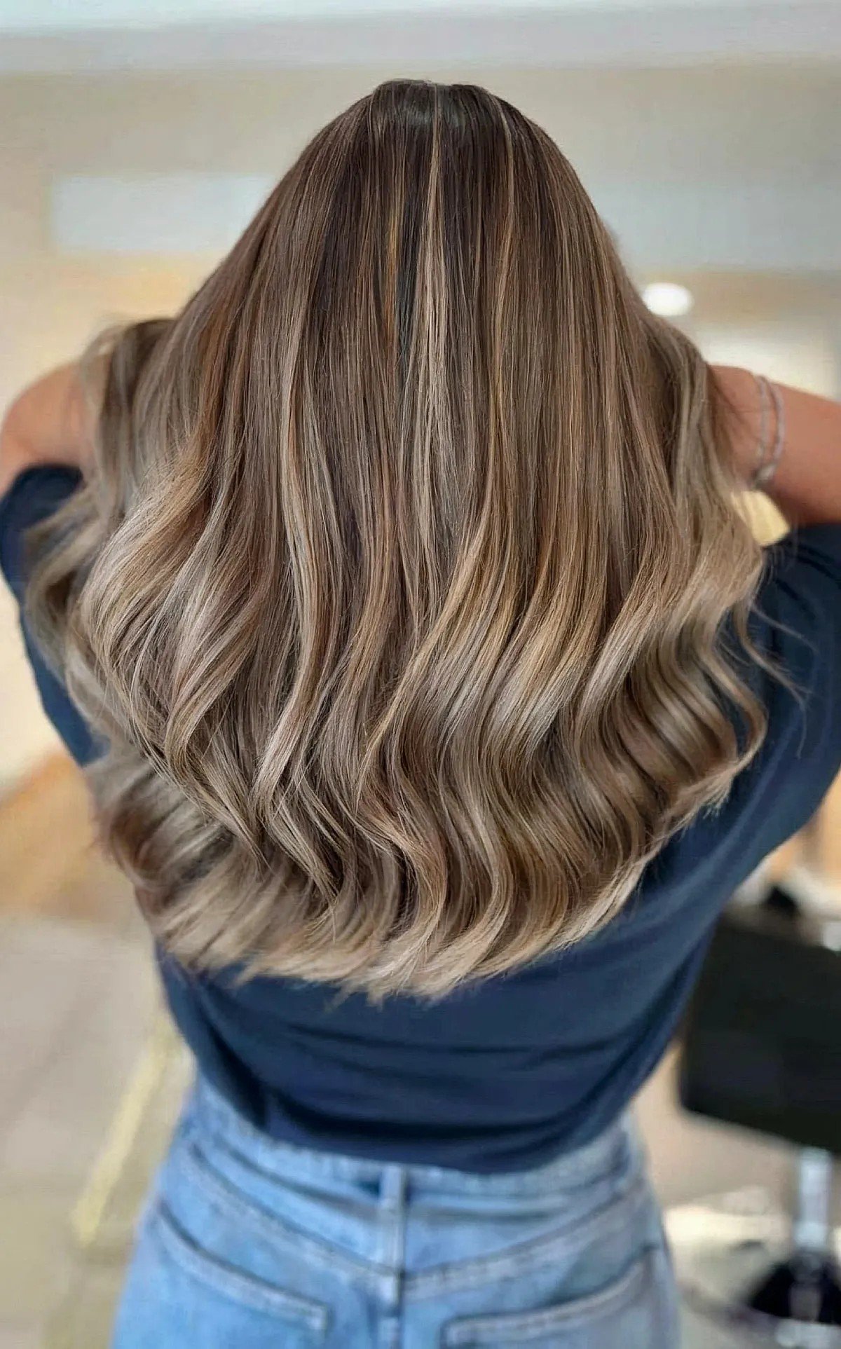 Ash Medium Blonde Balayage Highlights on Brunette Hair