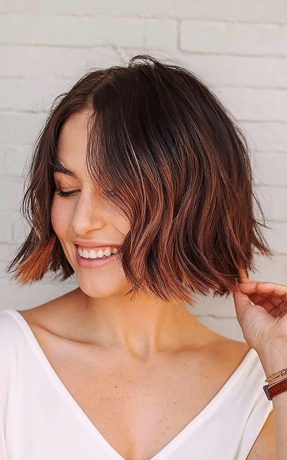 Auburn Choppy Bob for Thick Hair