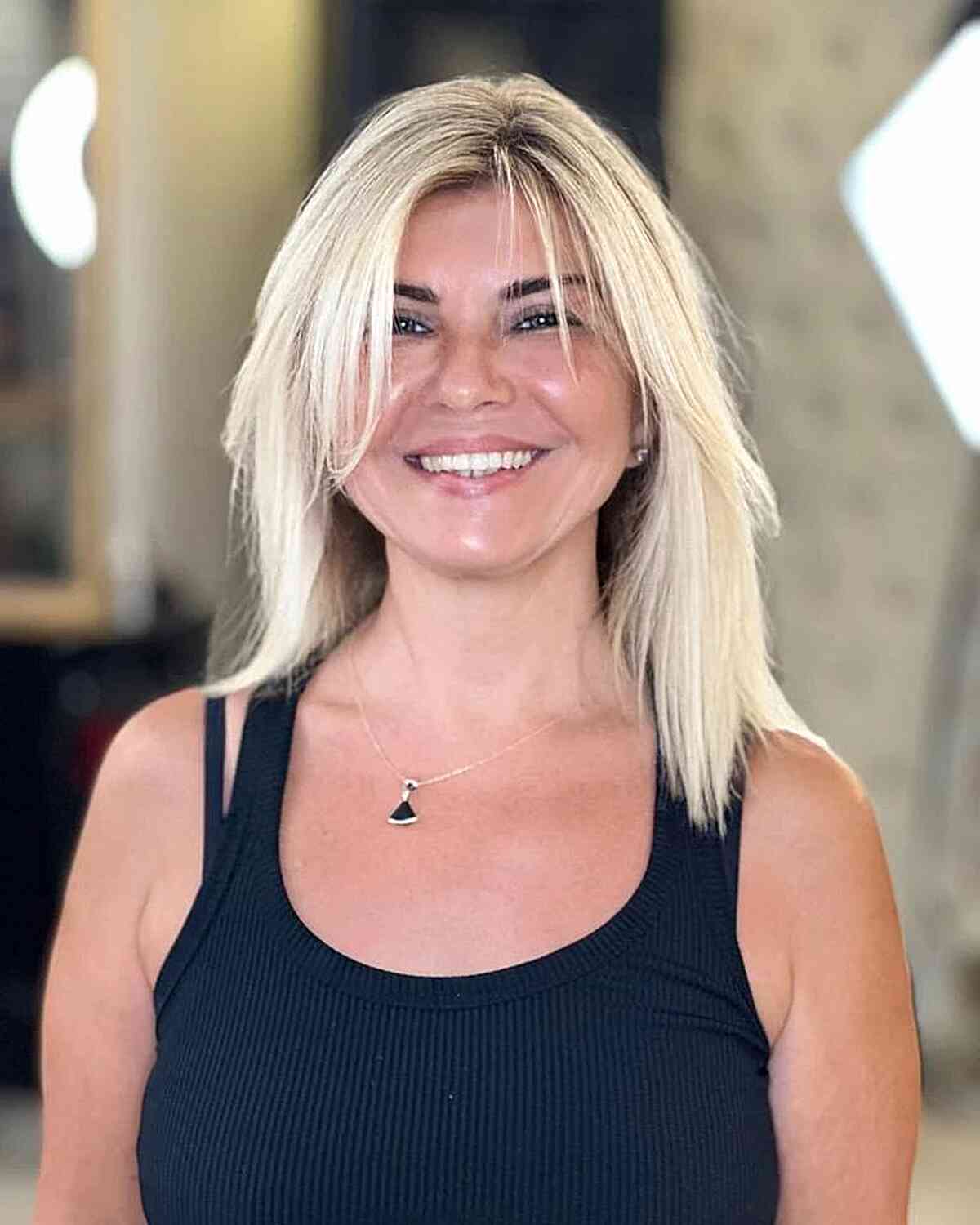Barbie Blonde Straight Thinly Layered Hair with Bangs