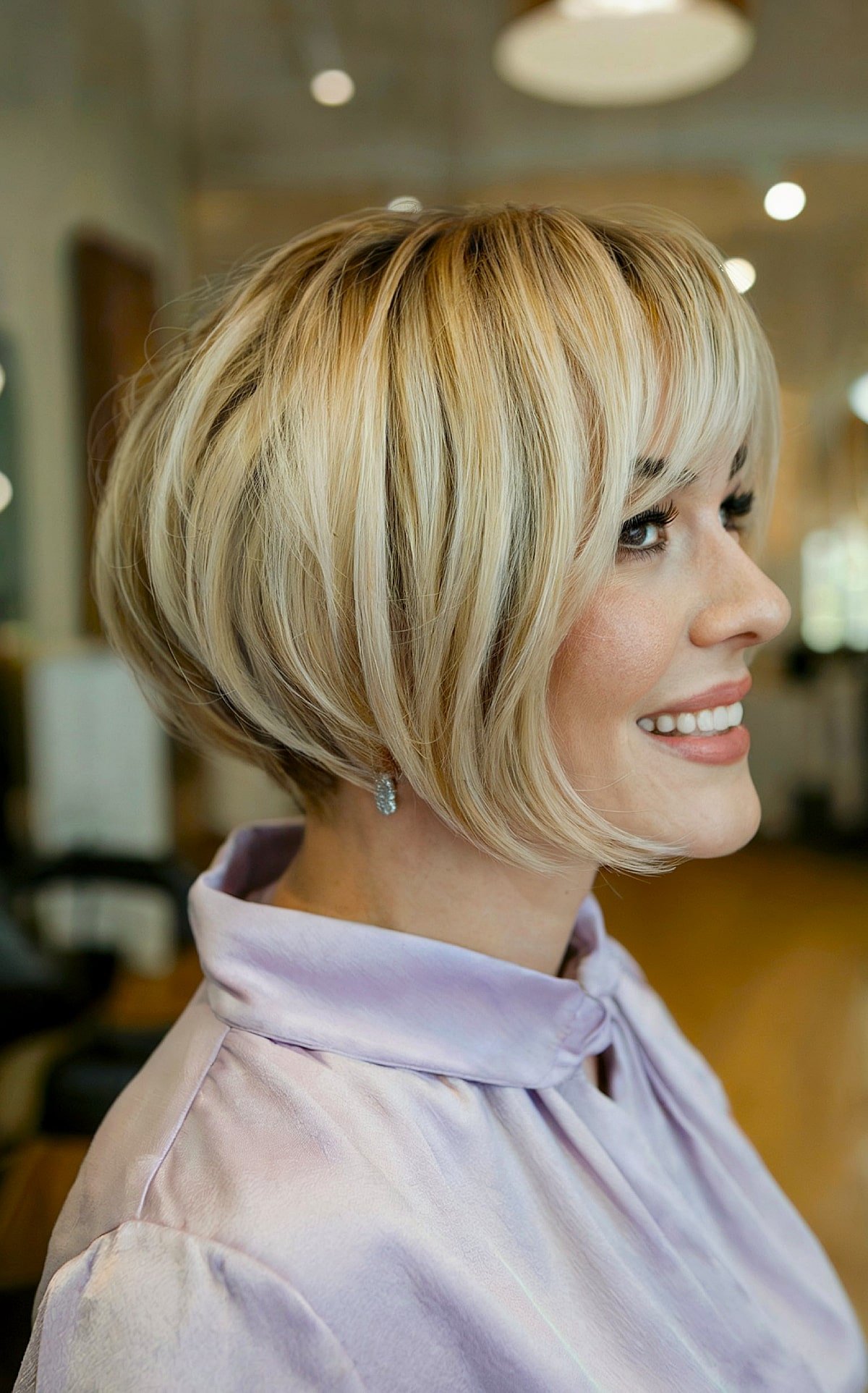 Beautifully Stacked Bob Haircut with Bangs
