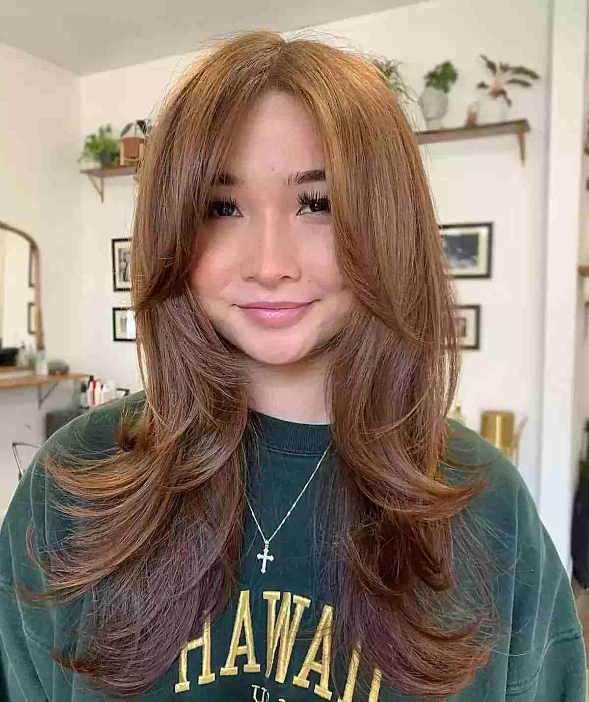 Center-Parted Butterfly Hair with Long Bardot Bangs