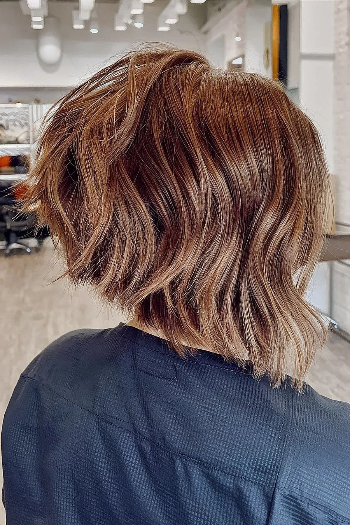 Choppy Graduated Bob for Dimensional Brunette Hair with Soft Waves