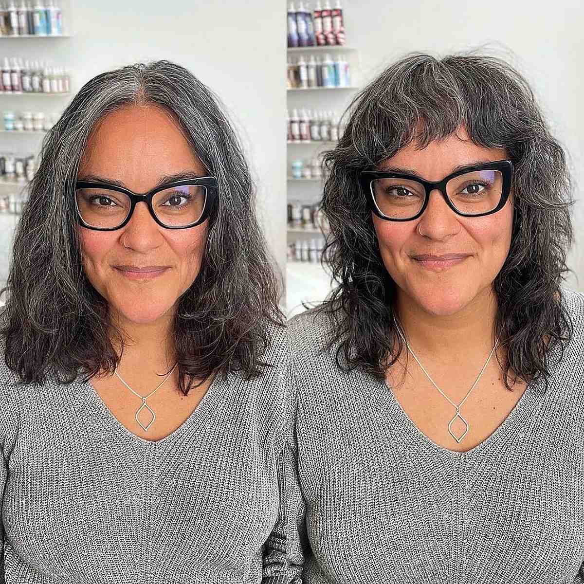 Conservative shag with bangs for medium-length hair