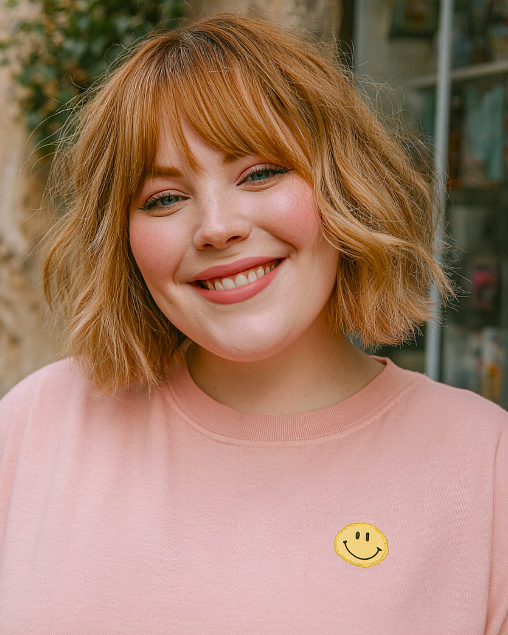 Golden blonde bob with a textured fringe