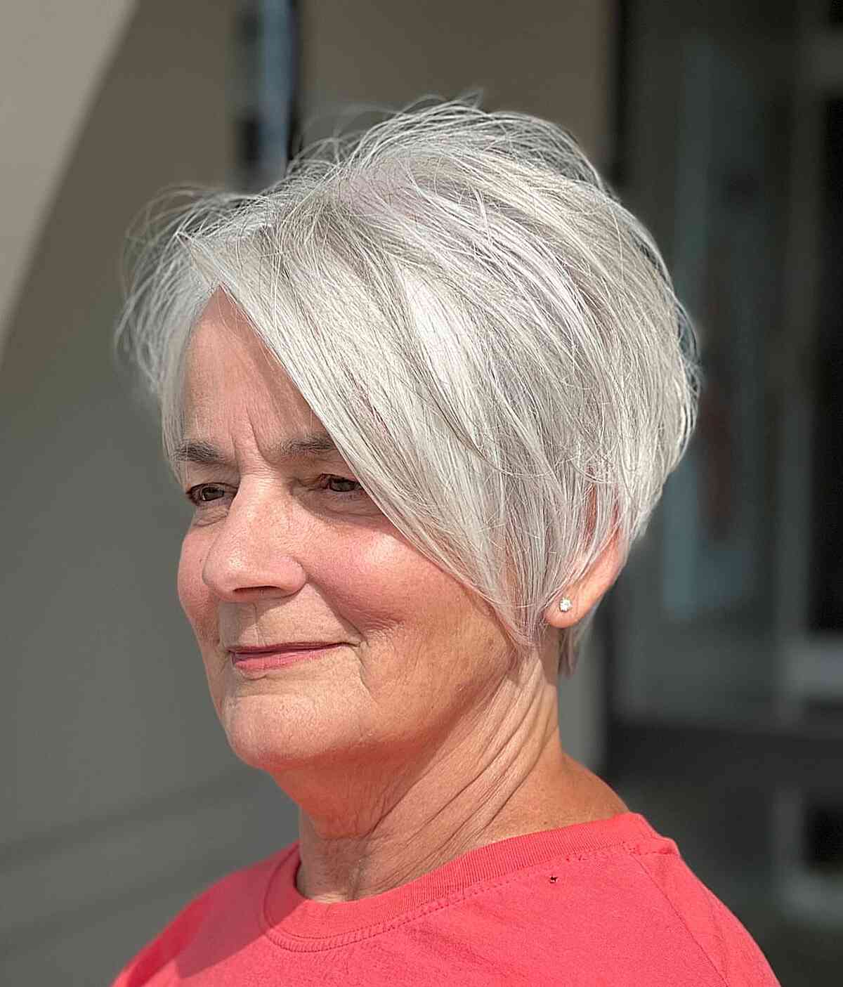 Gray Long Pixie with Long Bangs on Seniors