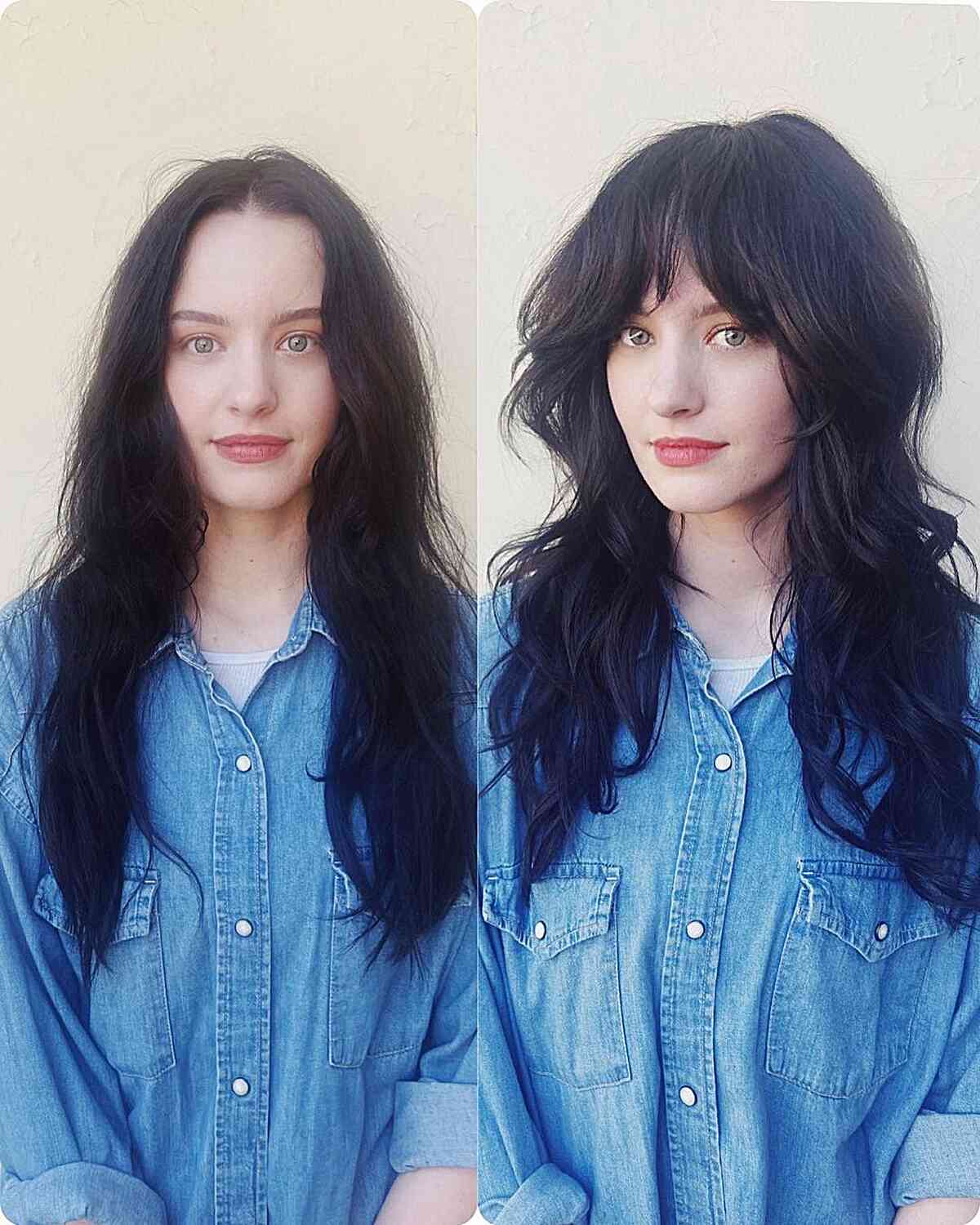Layered Bombshell Shag with Bottleneck Bangs