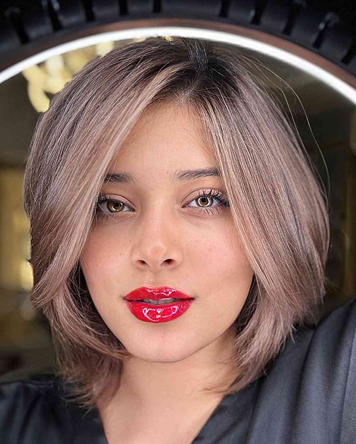 Layered Light Pink Balayage Straight Hair