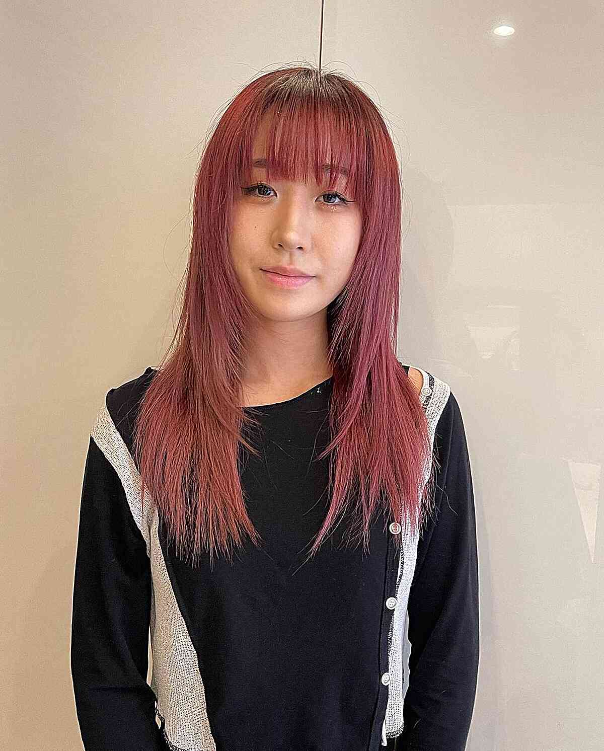 Layered Long Sleek Hair with See-Through Bangs