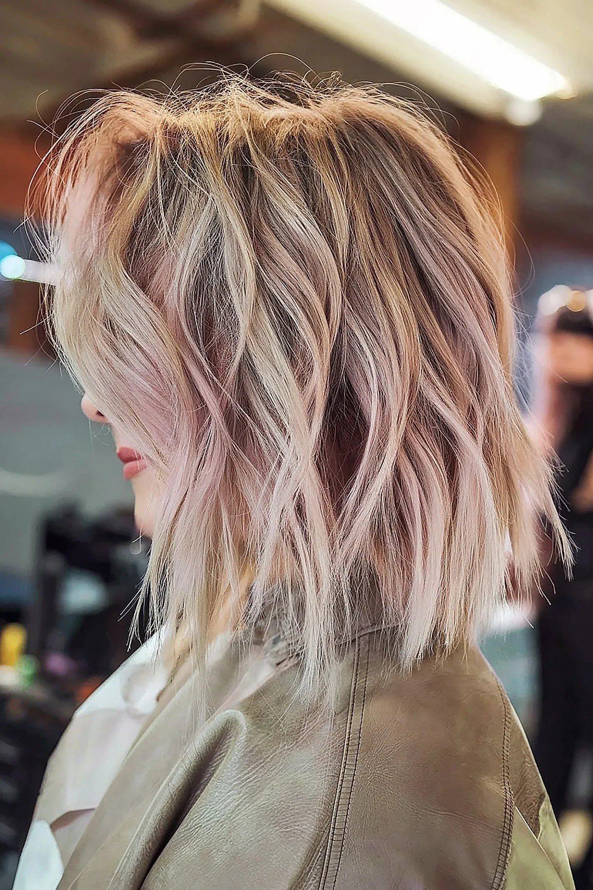 Lived-in Choppy Textured Lob Cut with a Messy Style for Fine Hair