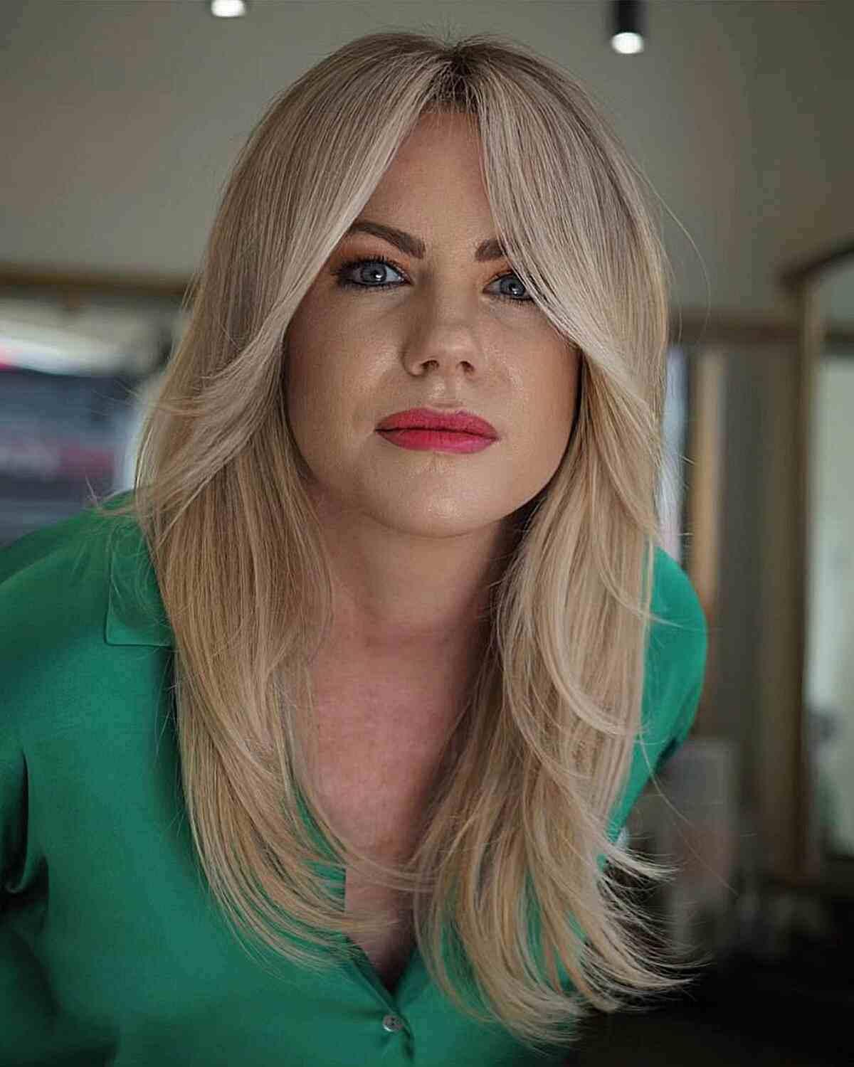 Long Curtain Bangs on Long Straight Layered Hair