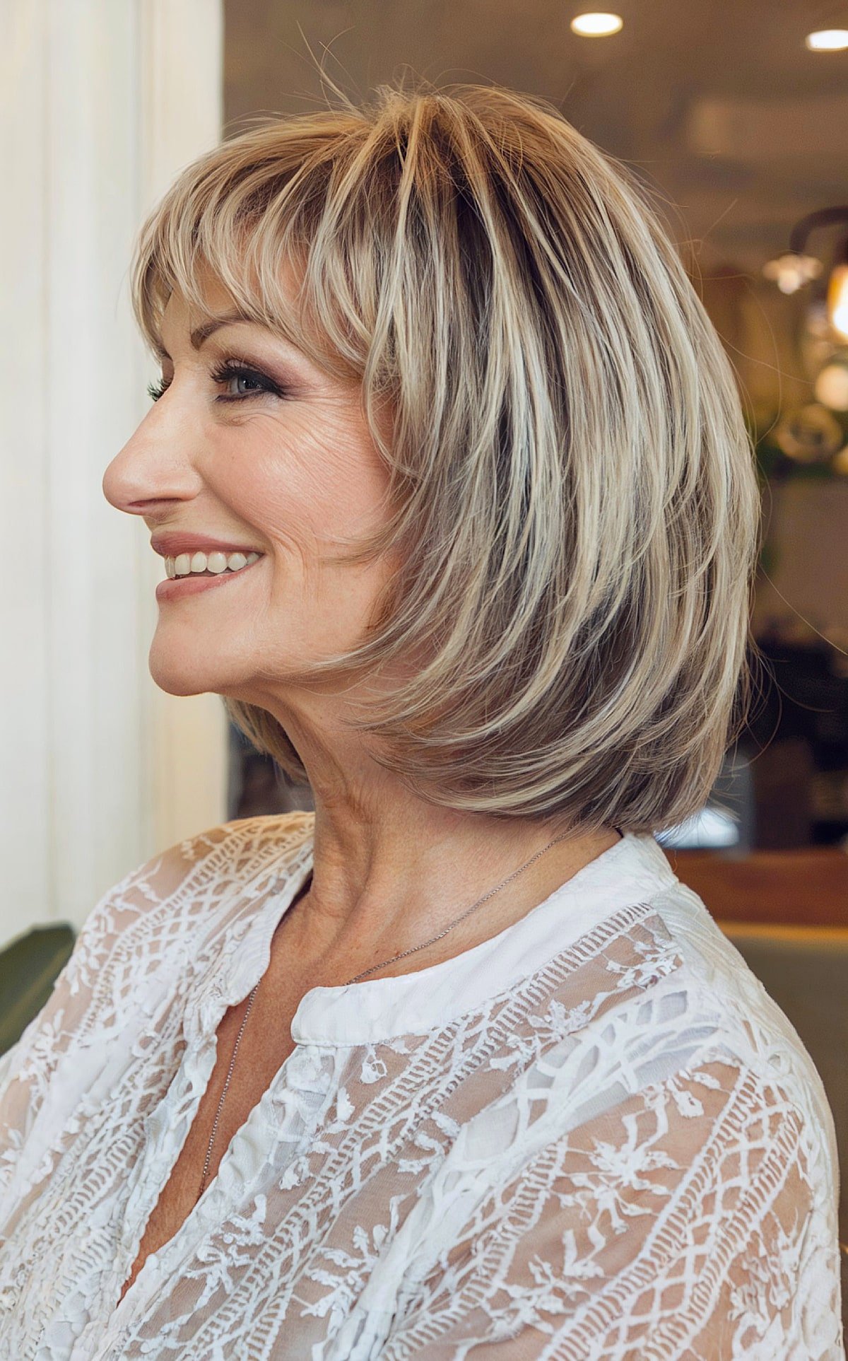 long layered bob with bangs hairstyle
