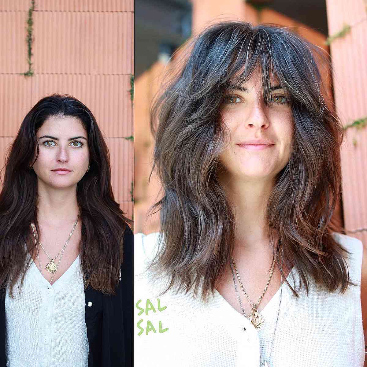 Medium-Length Layered Thick Hair with Choppy Bangs