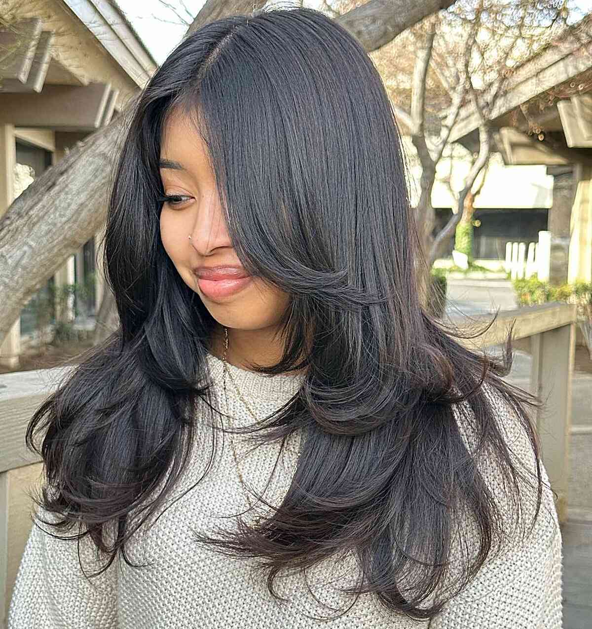 Medium-Long Fluffy Butterfly Cut with Flicked Ends