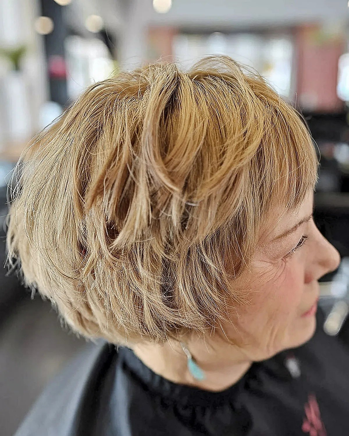 Messy and Choppy Jaw-Length Bob for older women with short hair