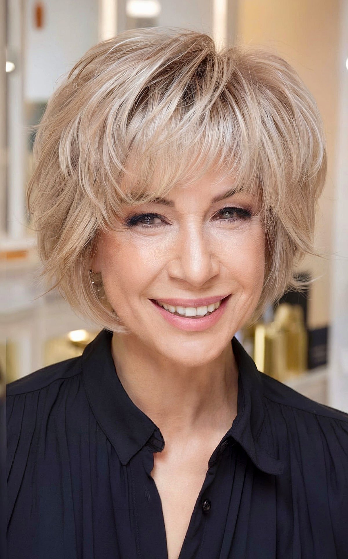 pastel blonde bob with bangs