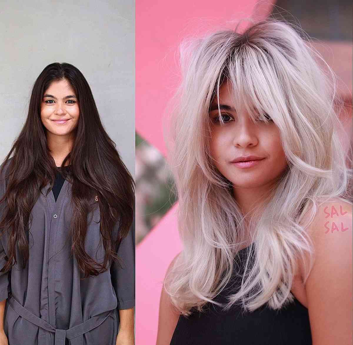 Platinum Heavily Layered Shag Cut with Wispy Fringe