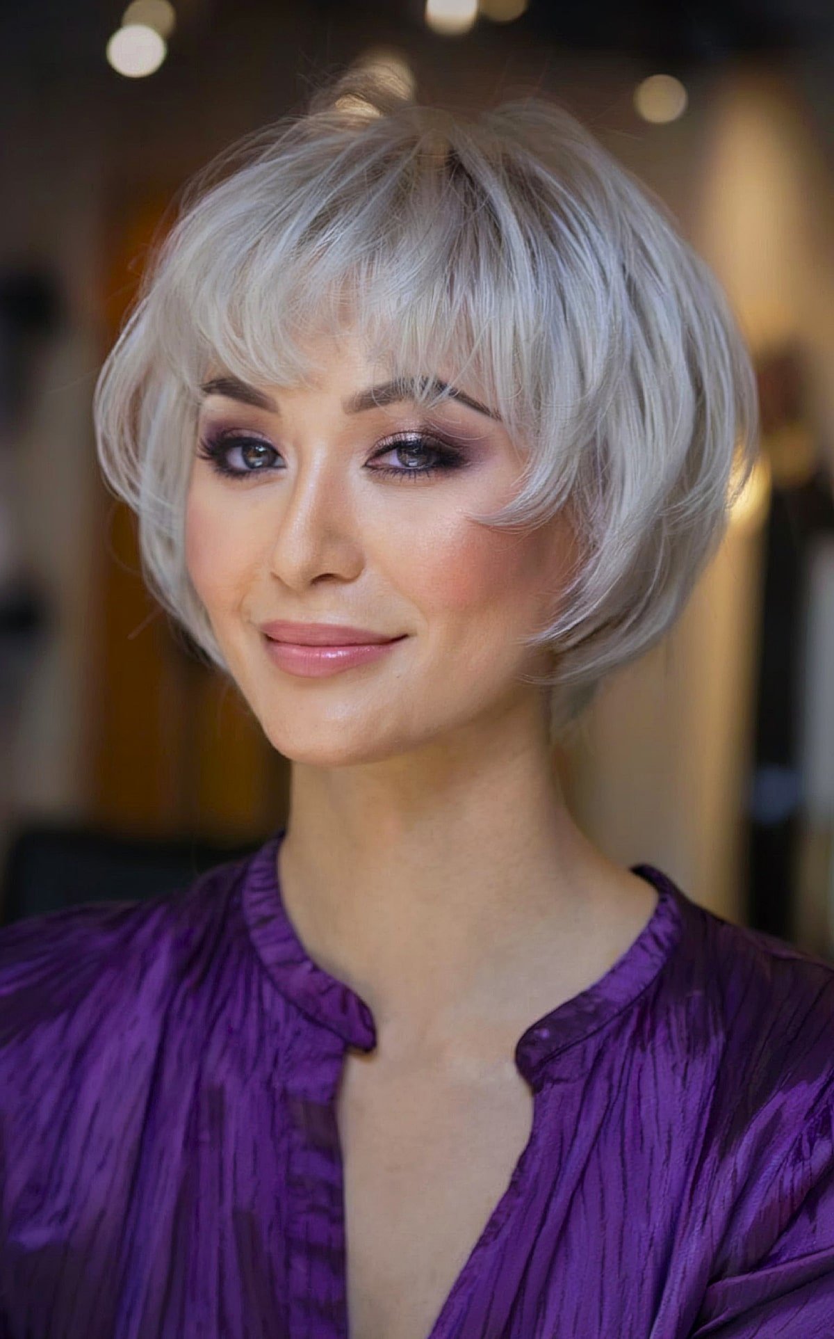 platinum soft bob with bangs
