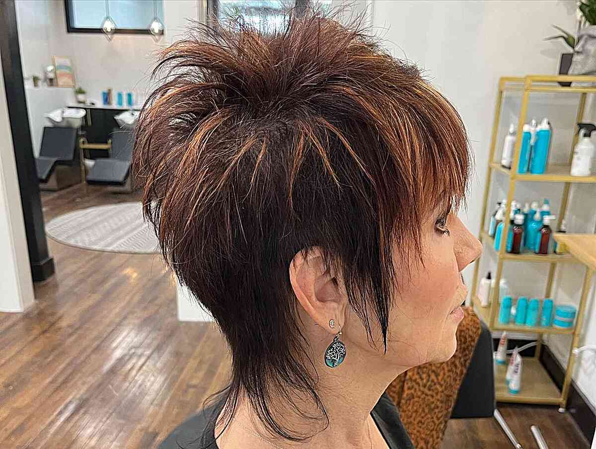 Rocker Pixie Shag with Copper Highlights for Old Women