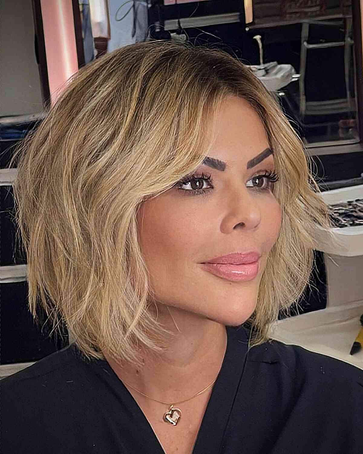 Rooty Choppy Bob with Layers for women with a heart face