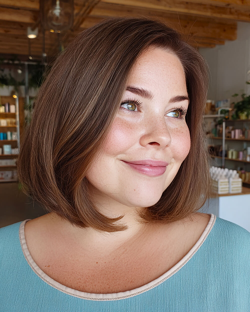 Rounded bob with soft layers and a polished finish