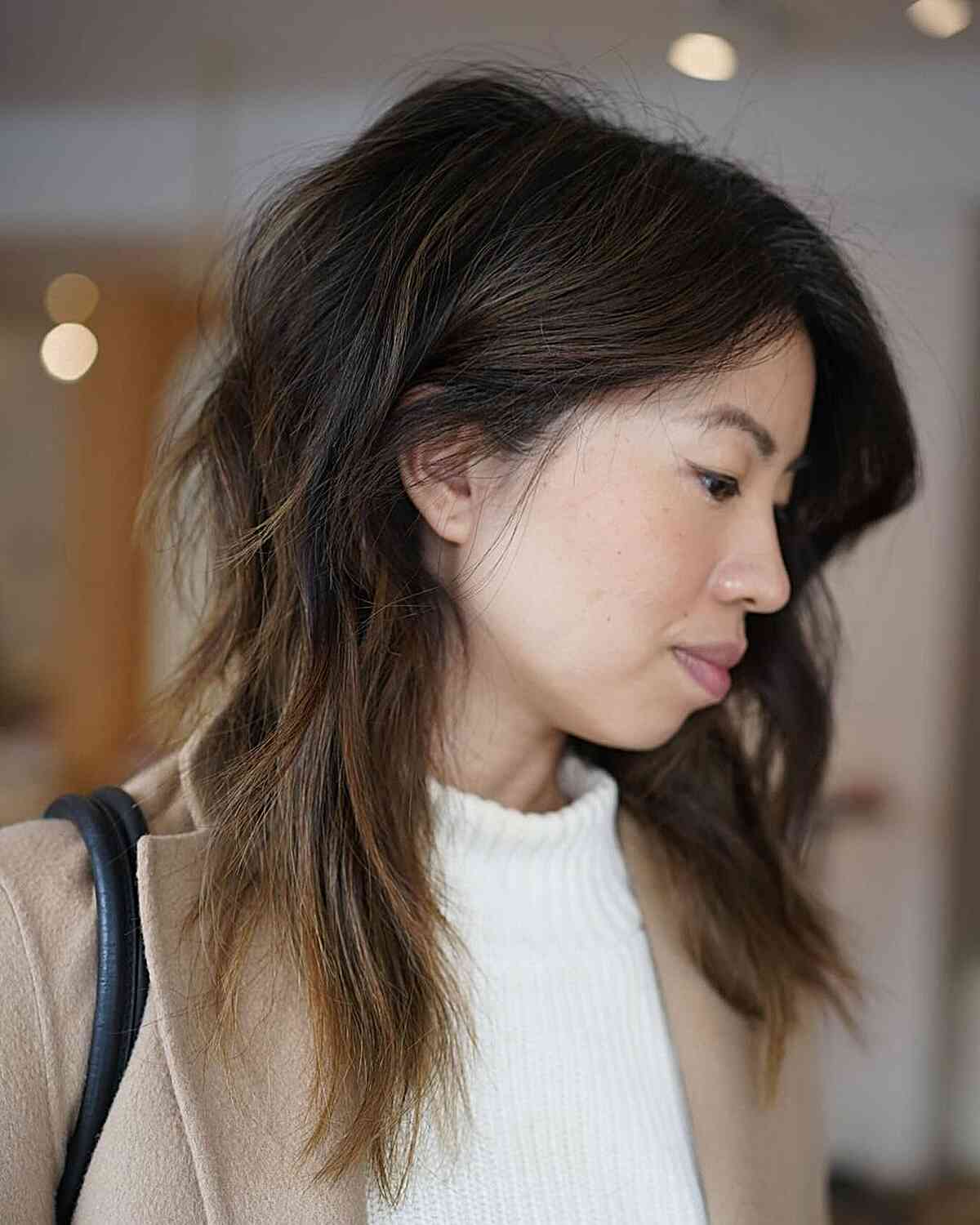 Shaggy Cut with Crown Layers for fine hair