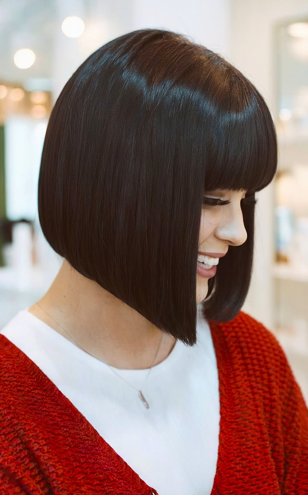 sharp a-line bob with bangs