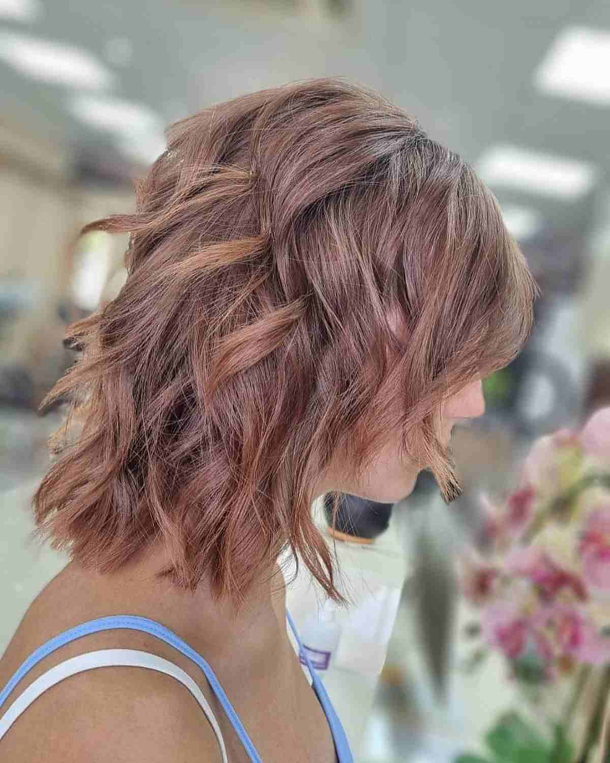 Short Choppy Layers on Shoulder-Grazing Wavy Hair