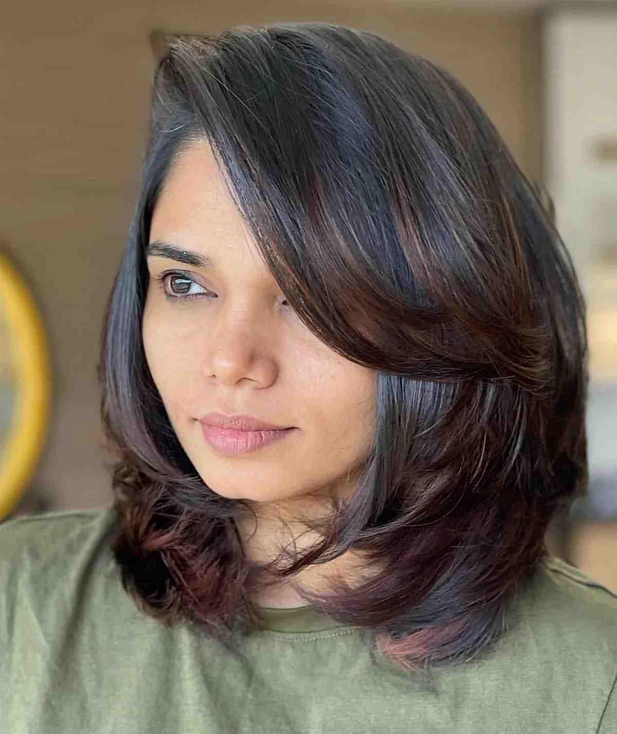 Short Medium Voluminous Layered Cut with Heavy Side Bangs