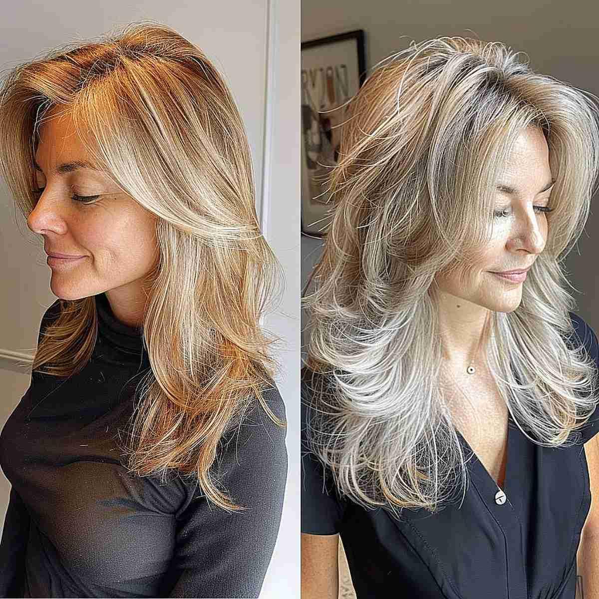 Shoulder-Length Blonde Feathered Hairstyle for a Voluminous Look