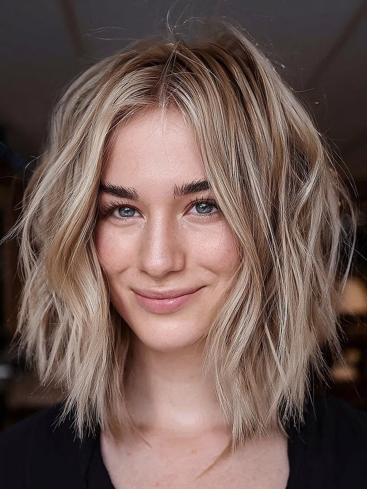 Shoulder-Length Bob with Choppy Layers