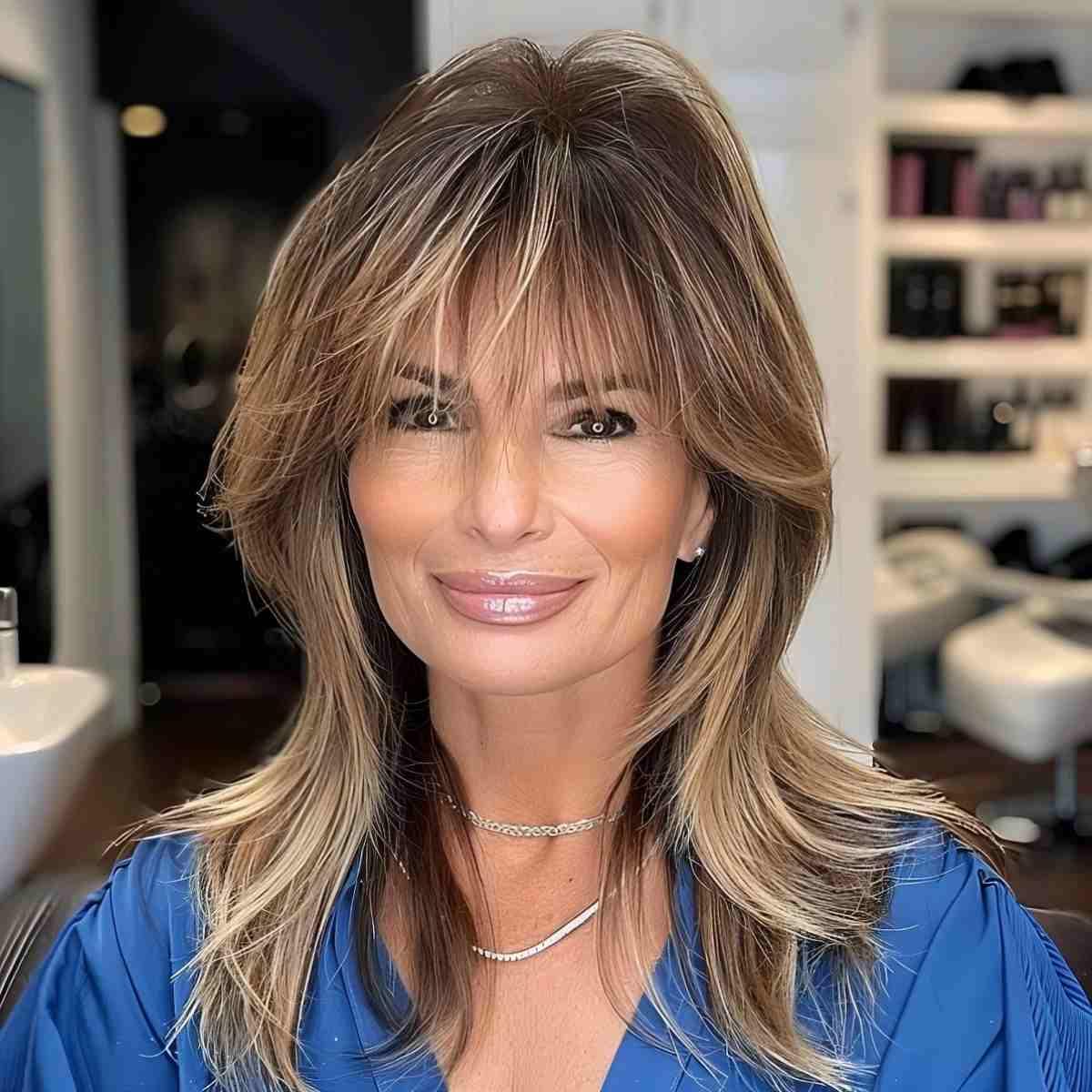 shoulder length layered haircut with choppy bangs