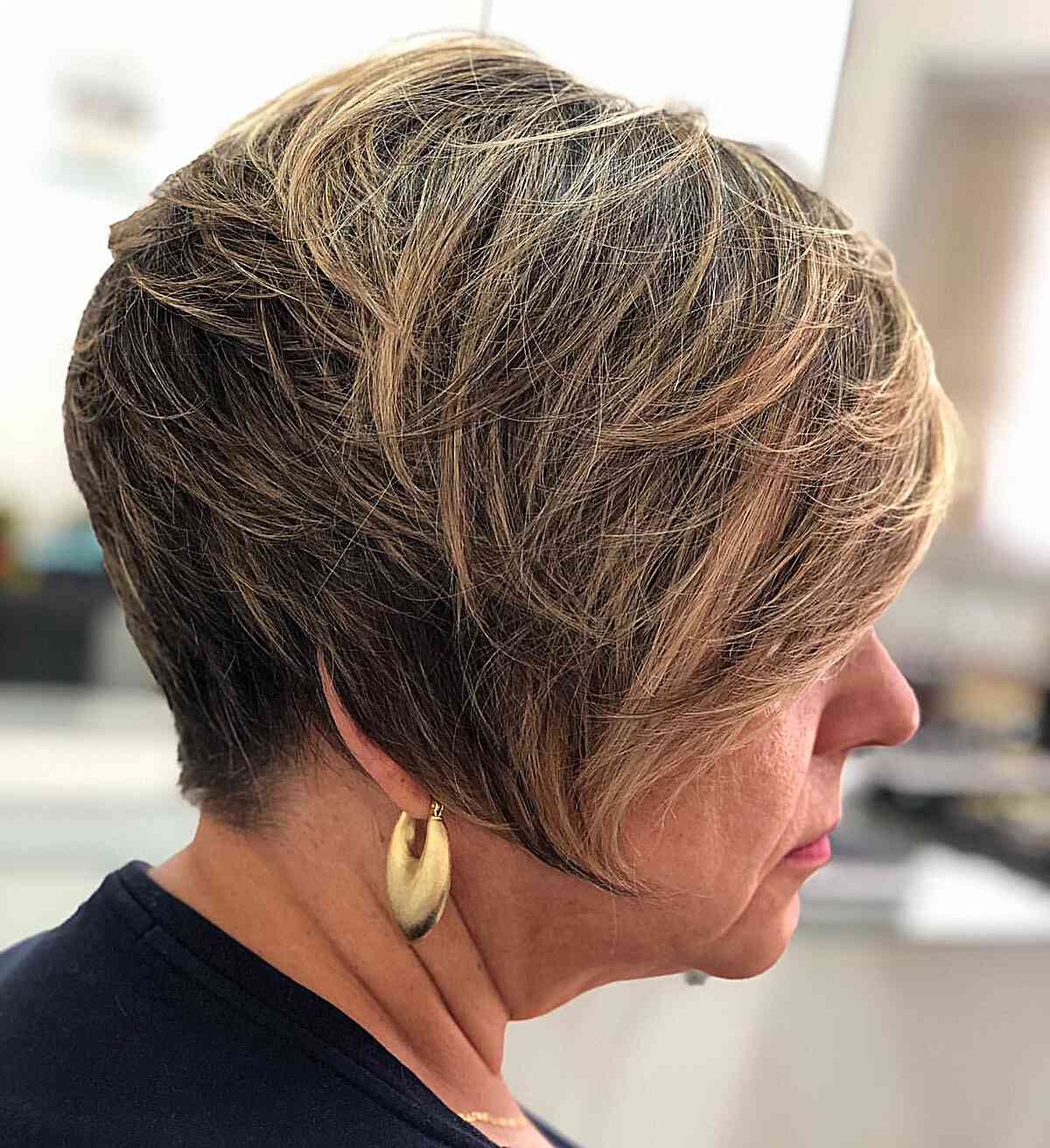 Soft Messy Layered Long Pixie for senior ladies