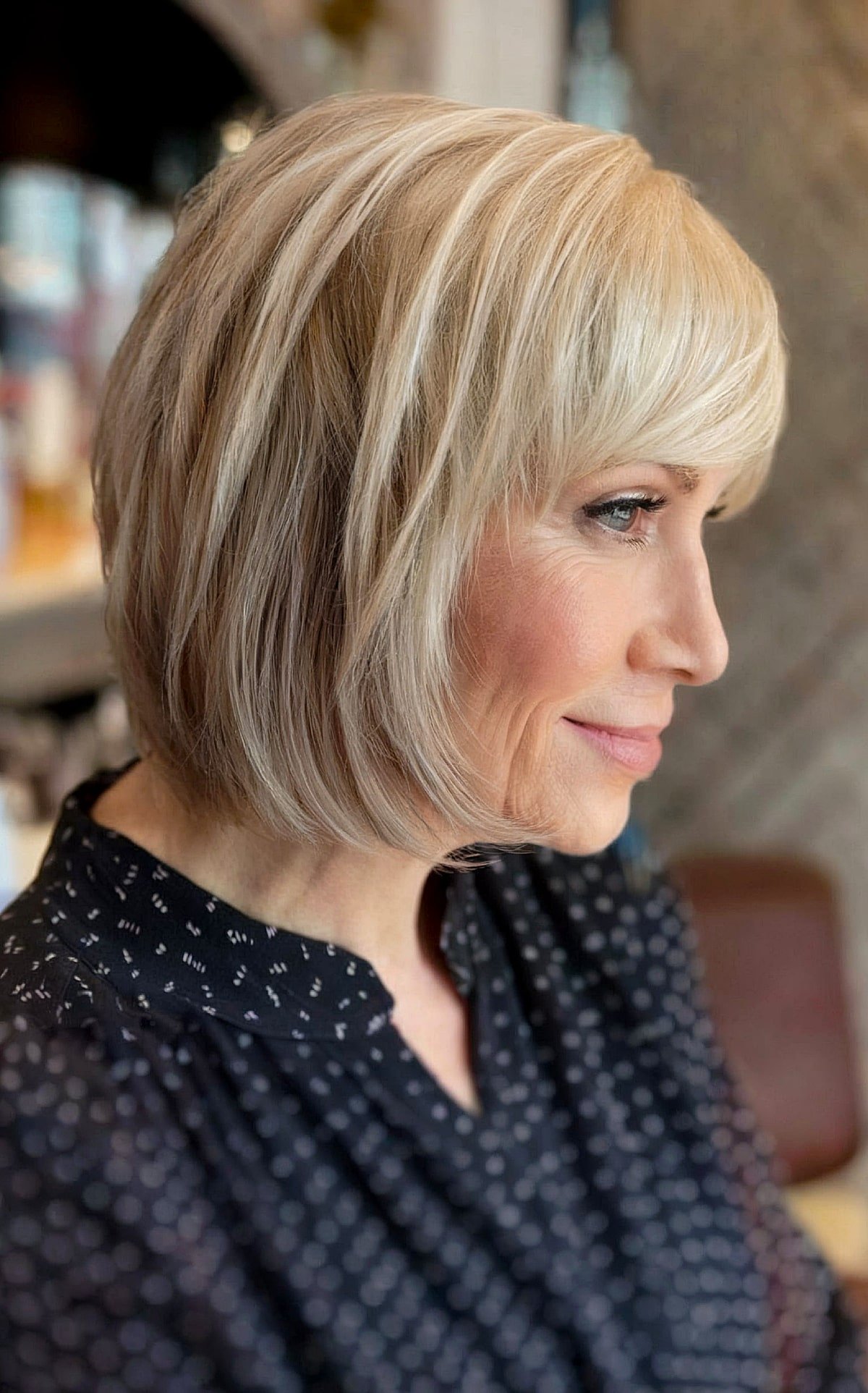 soft textured bob with bangs
