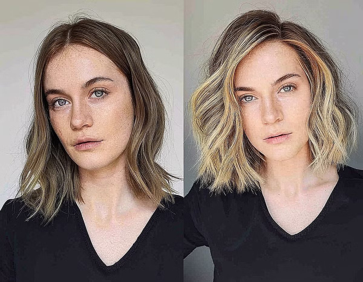 Stylish choppy long bob with layered ends and soft texture