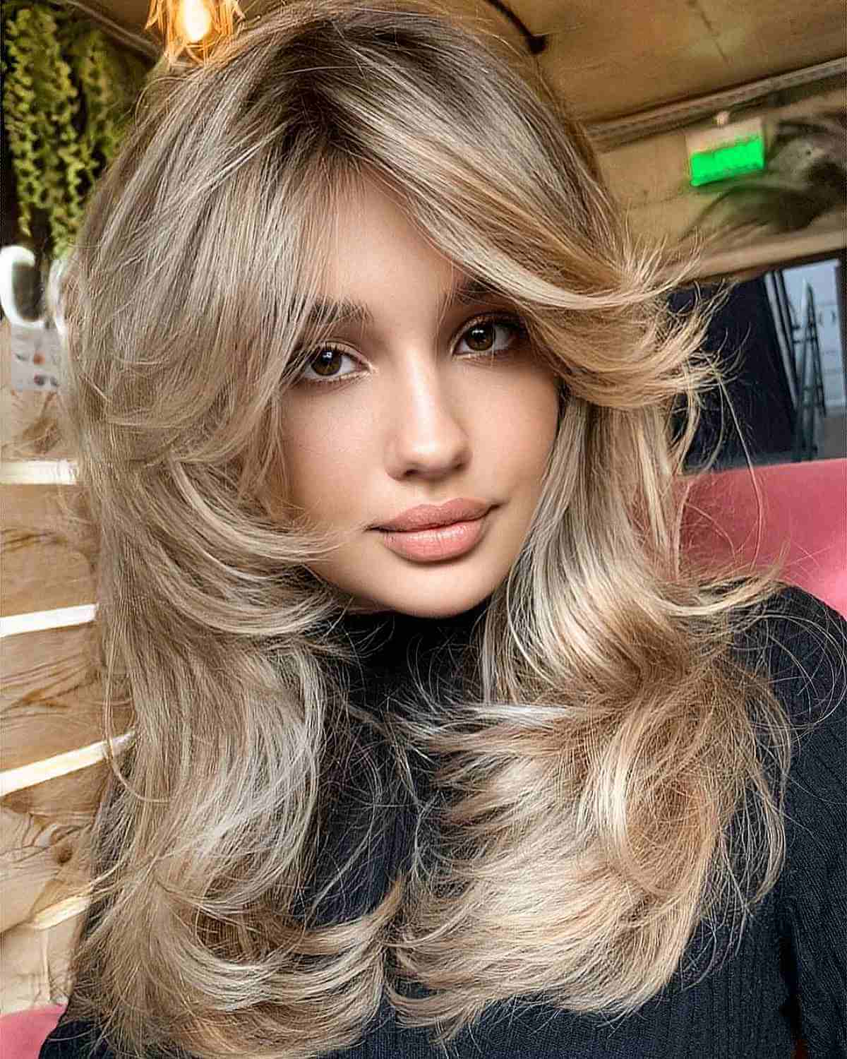 Thick Full Hair with Layers and Curtain Bangs
