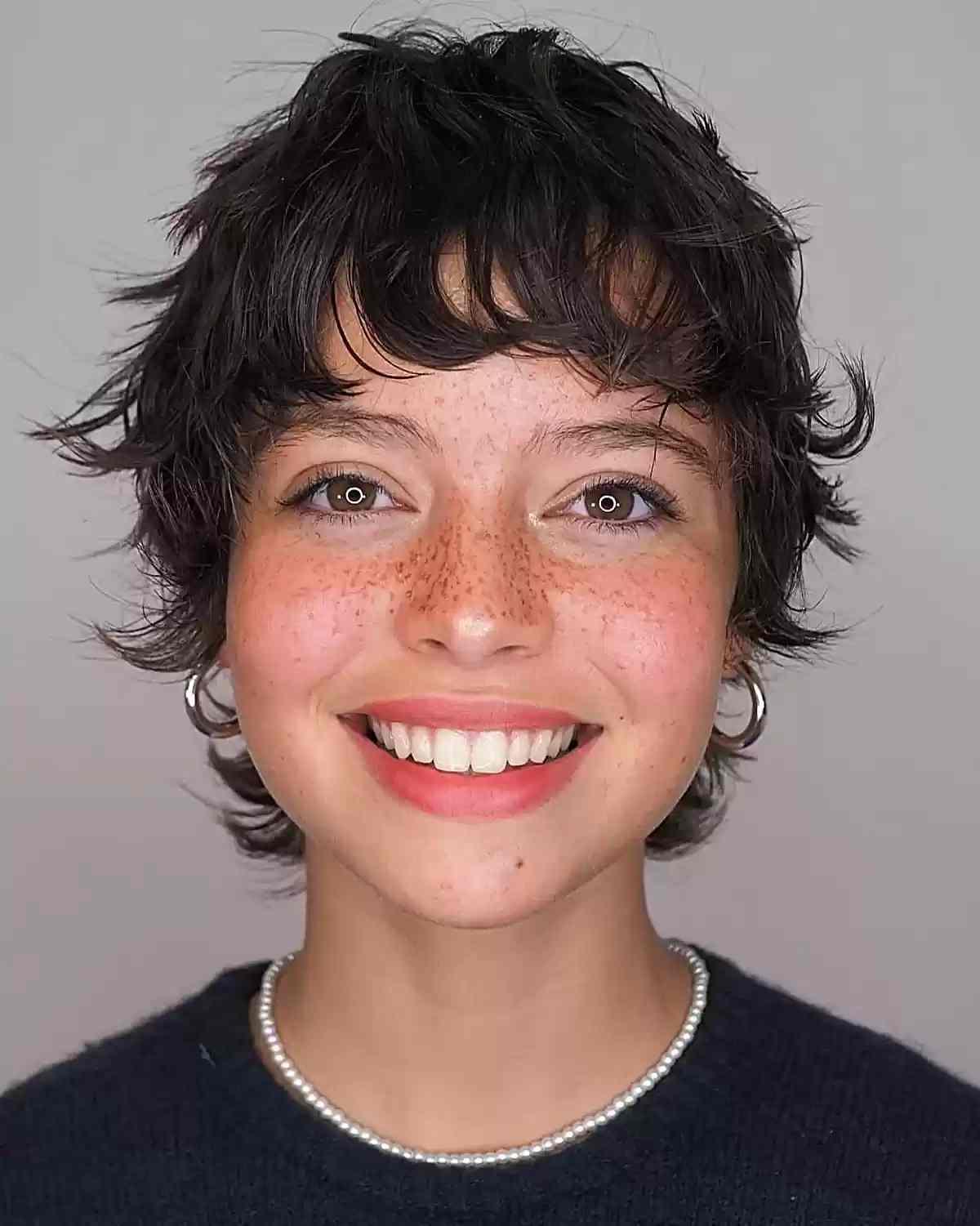 Tousled Razor Cut Wavy Pixie with Bangs
