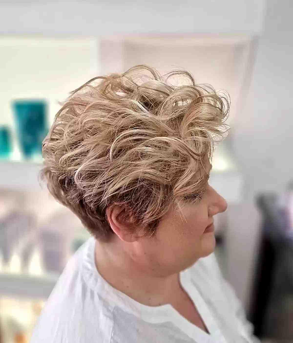 Voluminous Wavy Long Pixie Hairstyle for Older Women