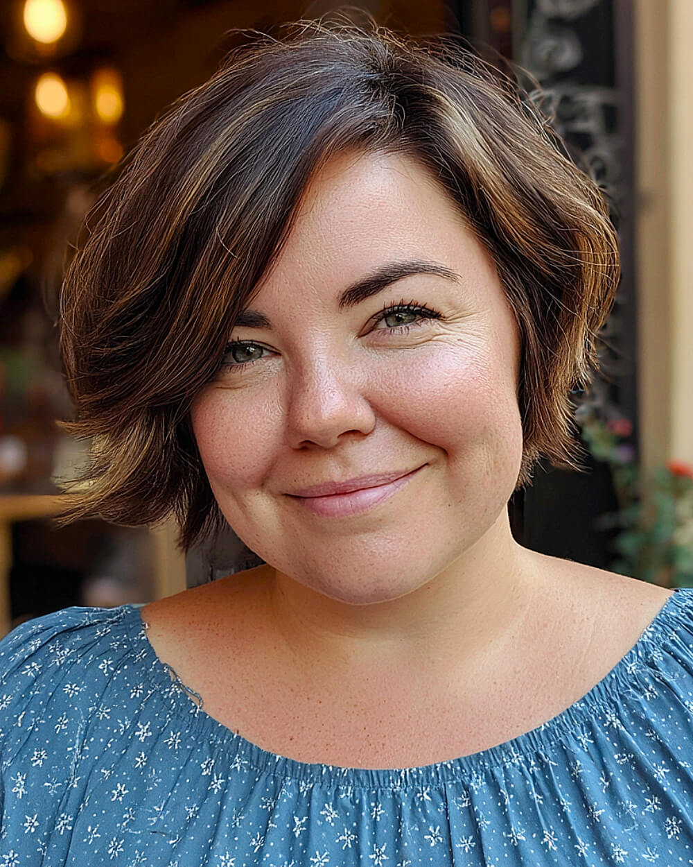 Wavy bob with a side part and added volume