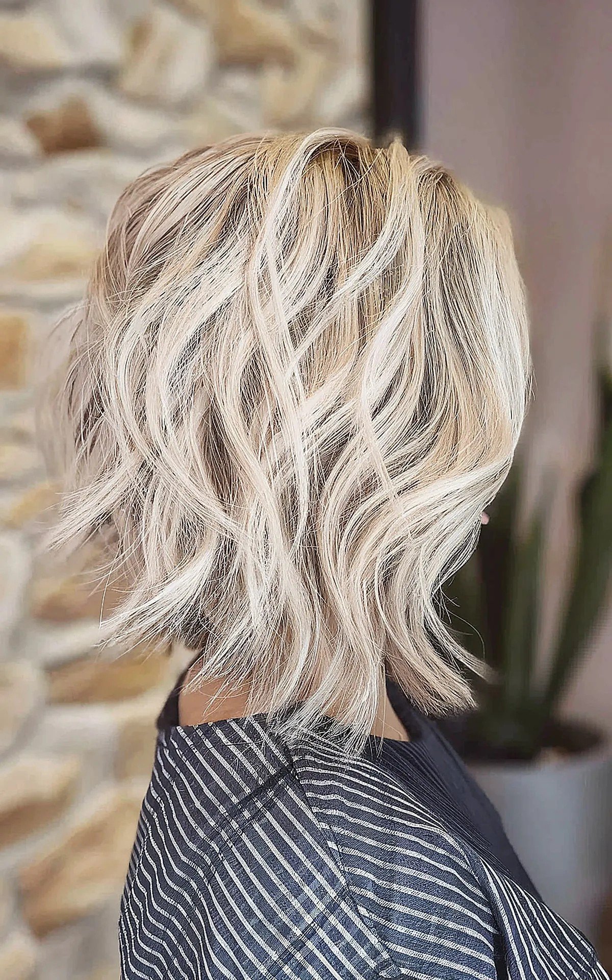 Wavy Lob with Choppy, Piece-y Layers for Thick-Haired Blonde Women