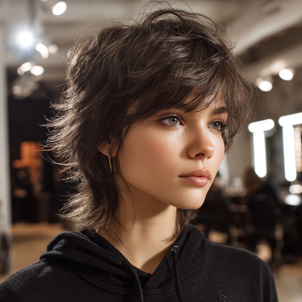 Airy Layered Shag in Cool Slate Brown