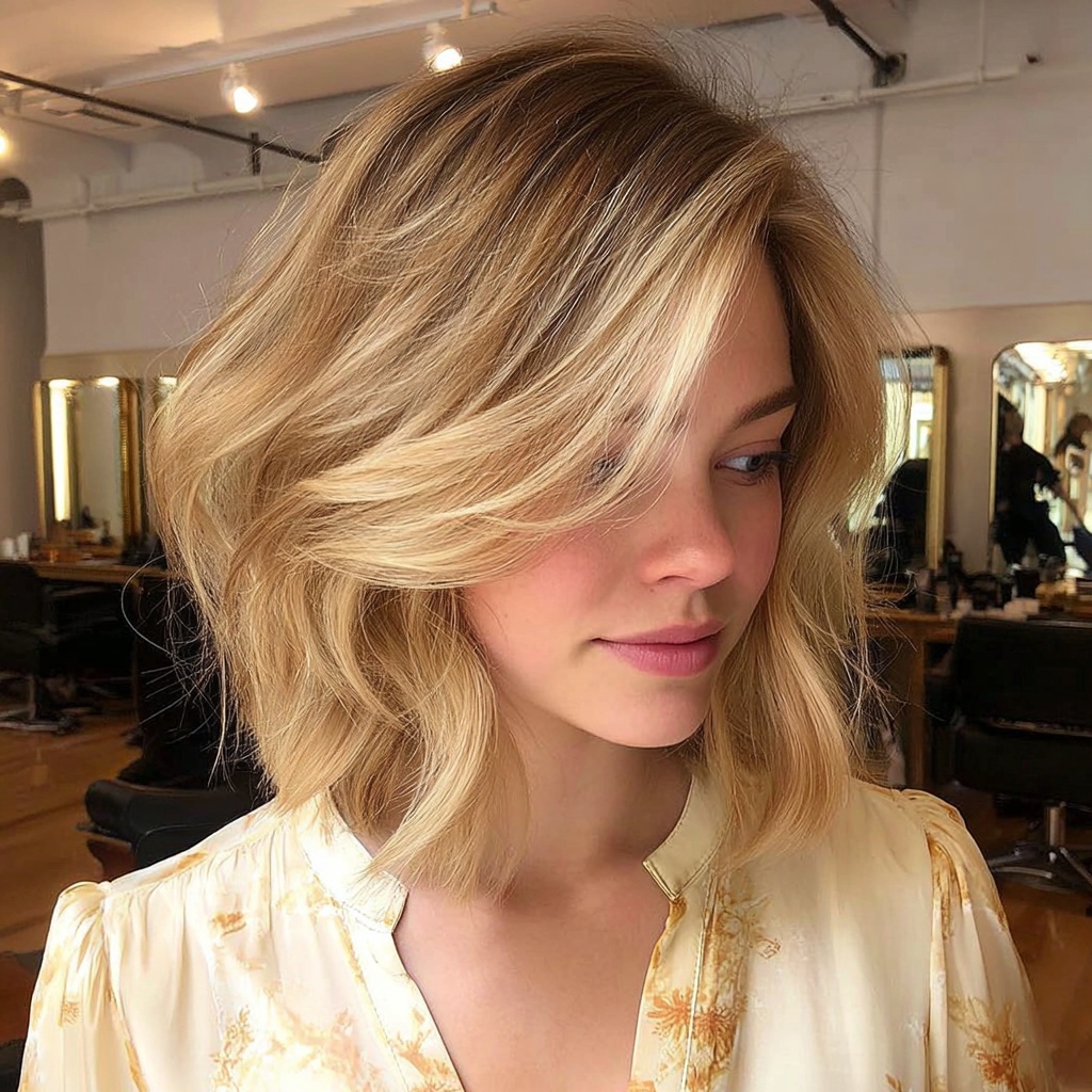 Angled Bob with Honey Blonde Ribbons