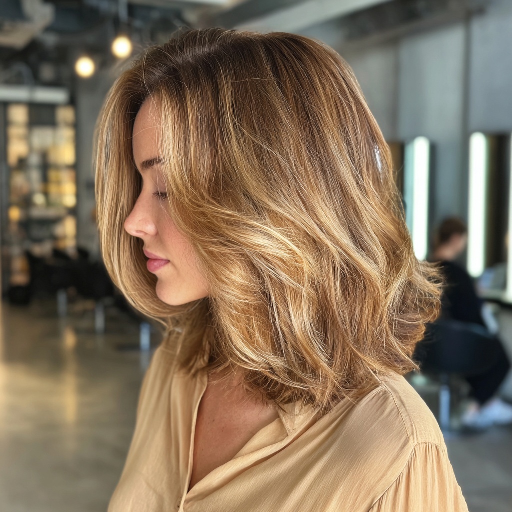 Angled Collarbone Lob in Golden Honey Blonde