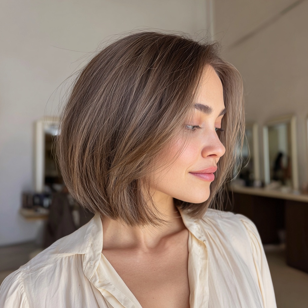 Ash Brown Bob with Seamless Fade