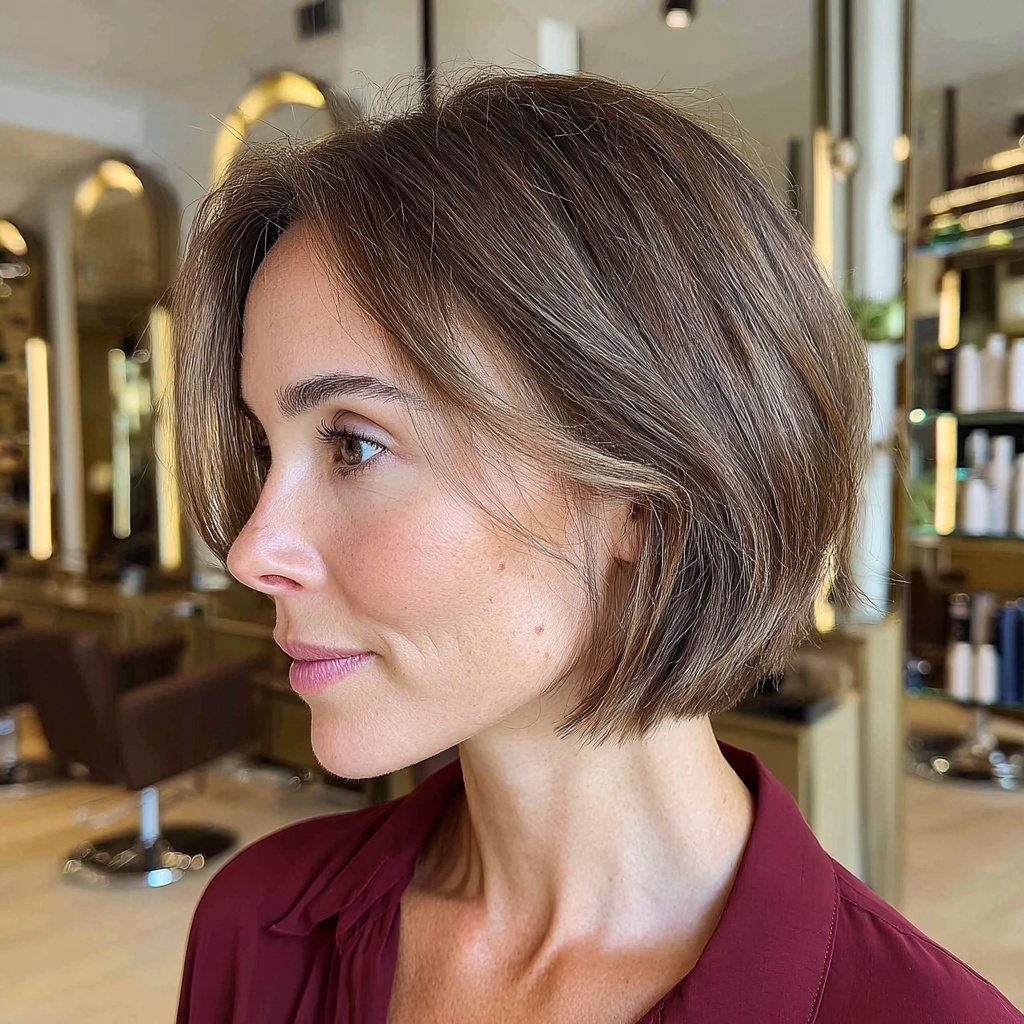 Ash Brown Undercut Bob with Gloss Finish