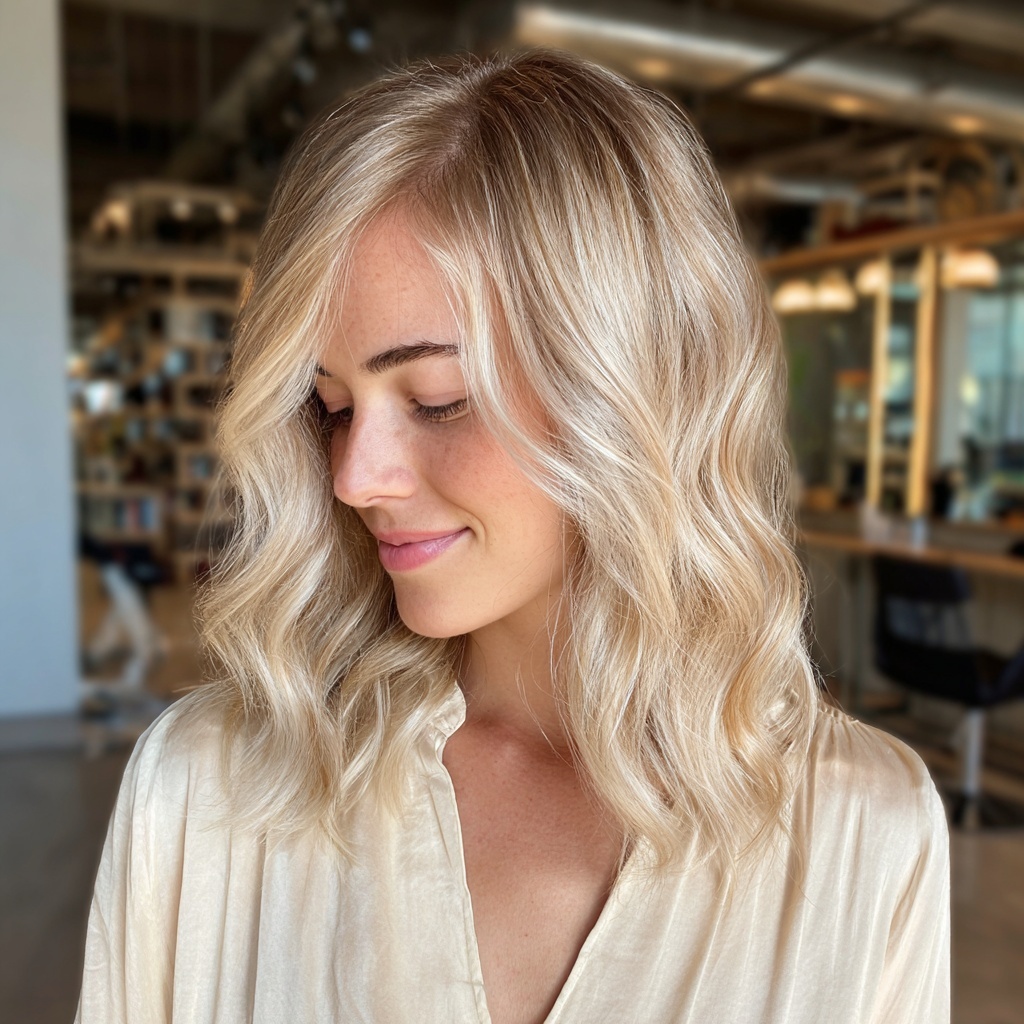 Ash Pearl Balayage Lob for Cool Reflection