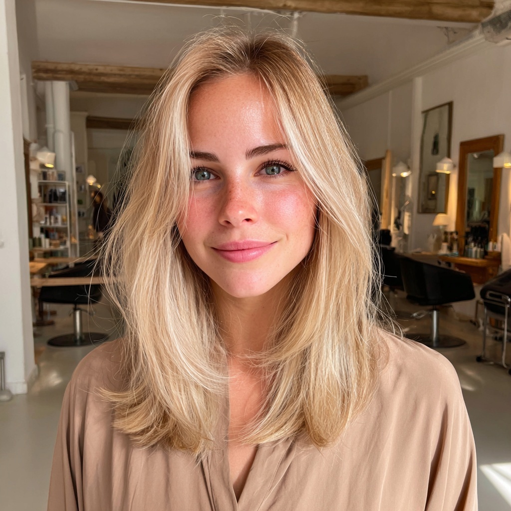 Beige Blonde Lob With Balanced Shine