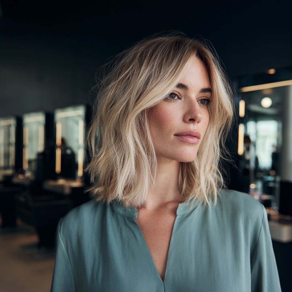 Beige Blonde Long Bob With Smooth Layers