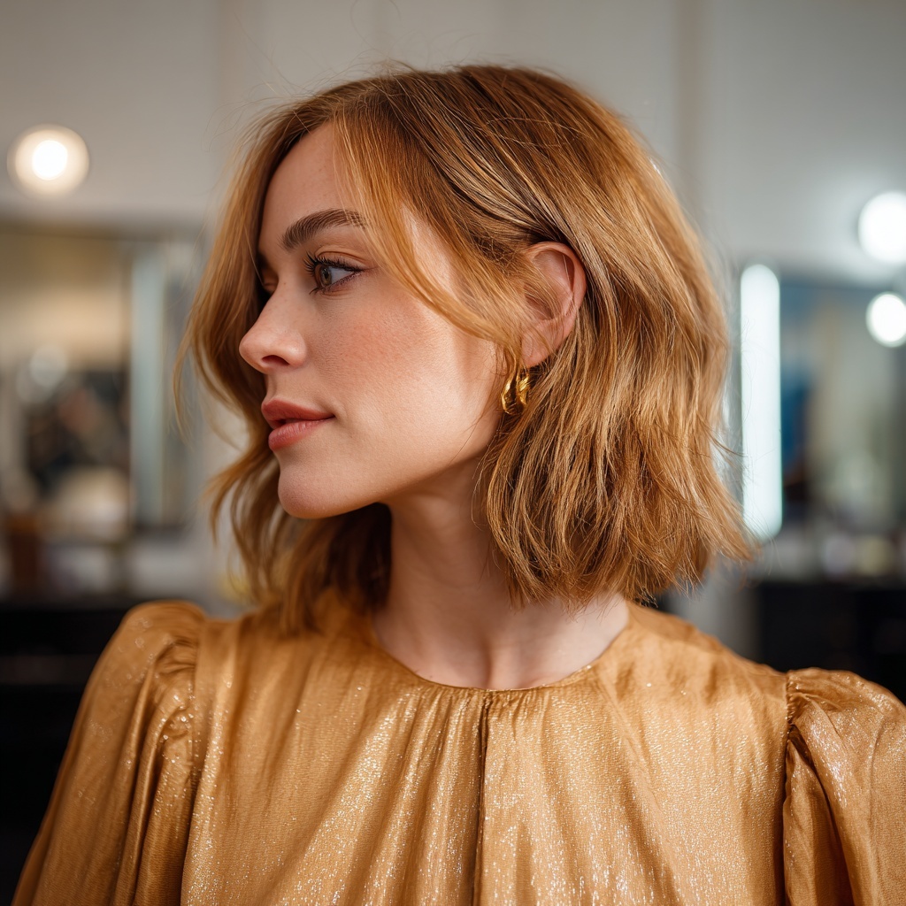 Caramel Blonde Lob With Layered Ends