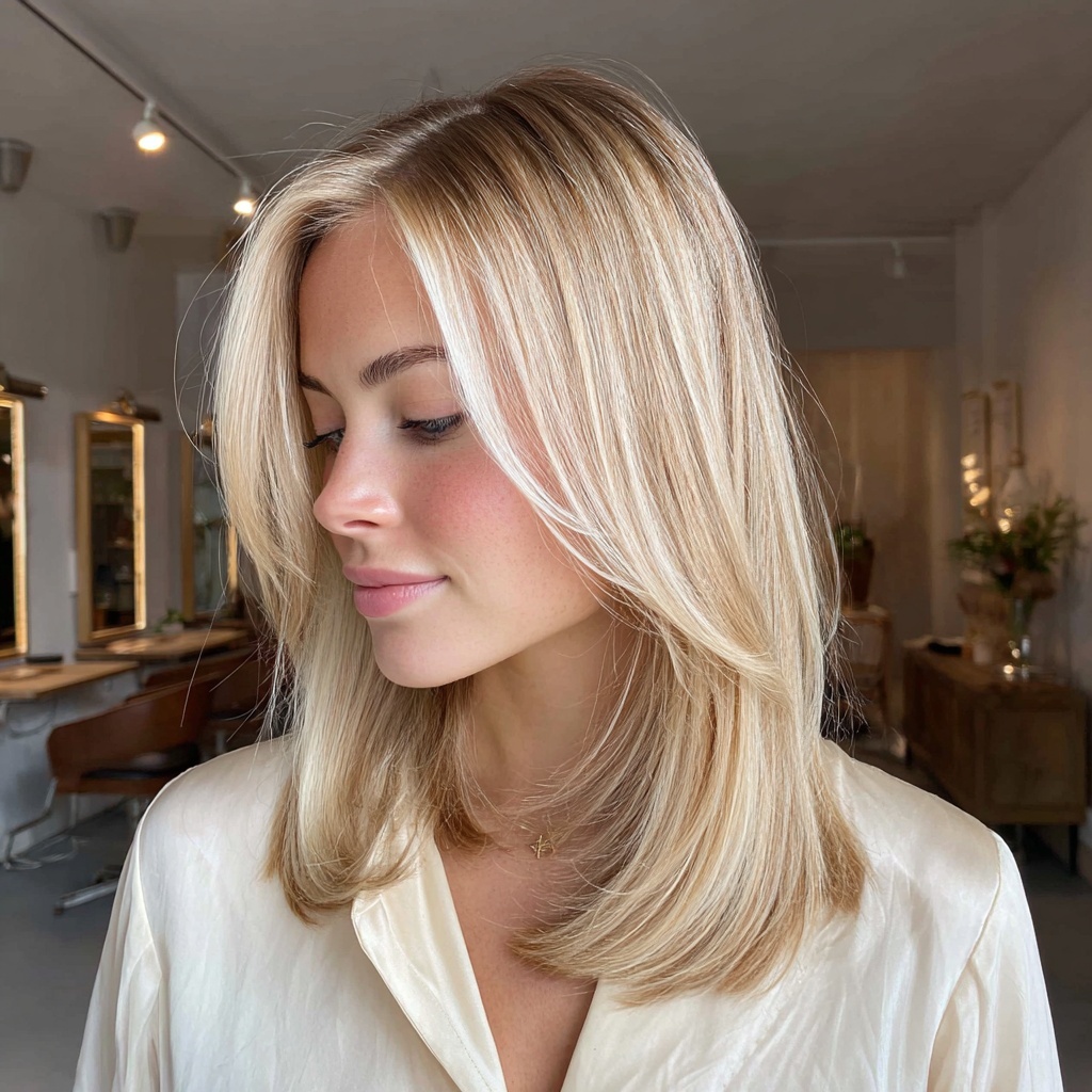Champagne Blonde Lob With Radiant Glow