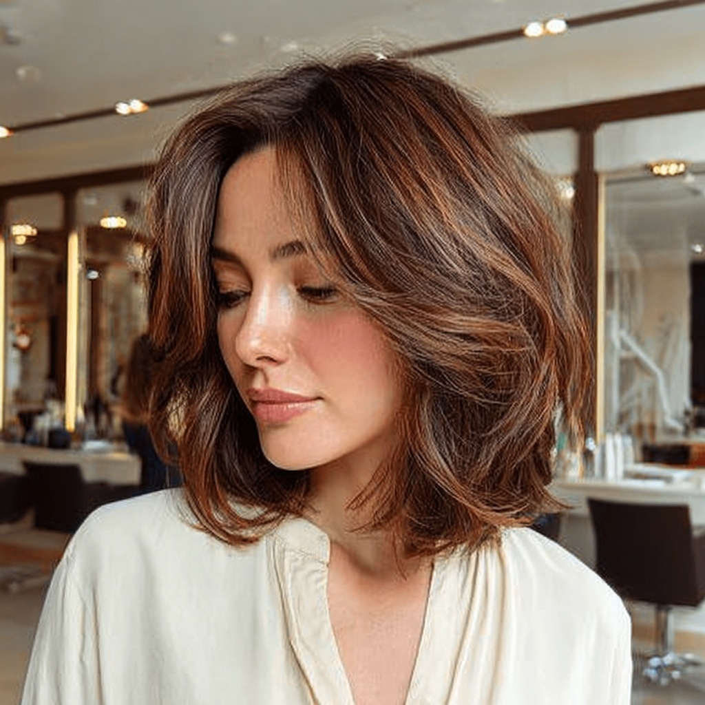 Chestnut Balayage Bob for Gentle Warmth